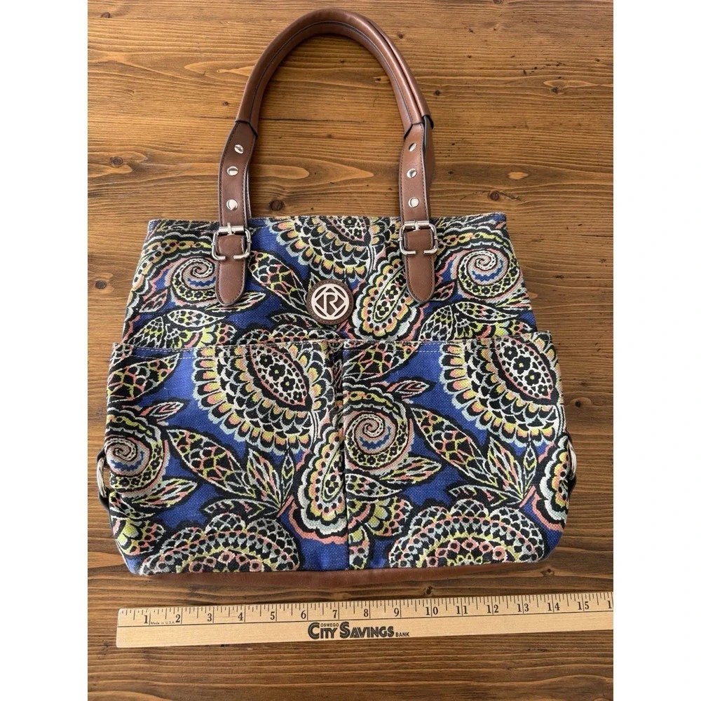 Vintage Relic Purse Tote Blue & Brown Canvas Bohemian Geometric